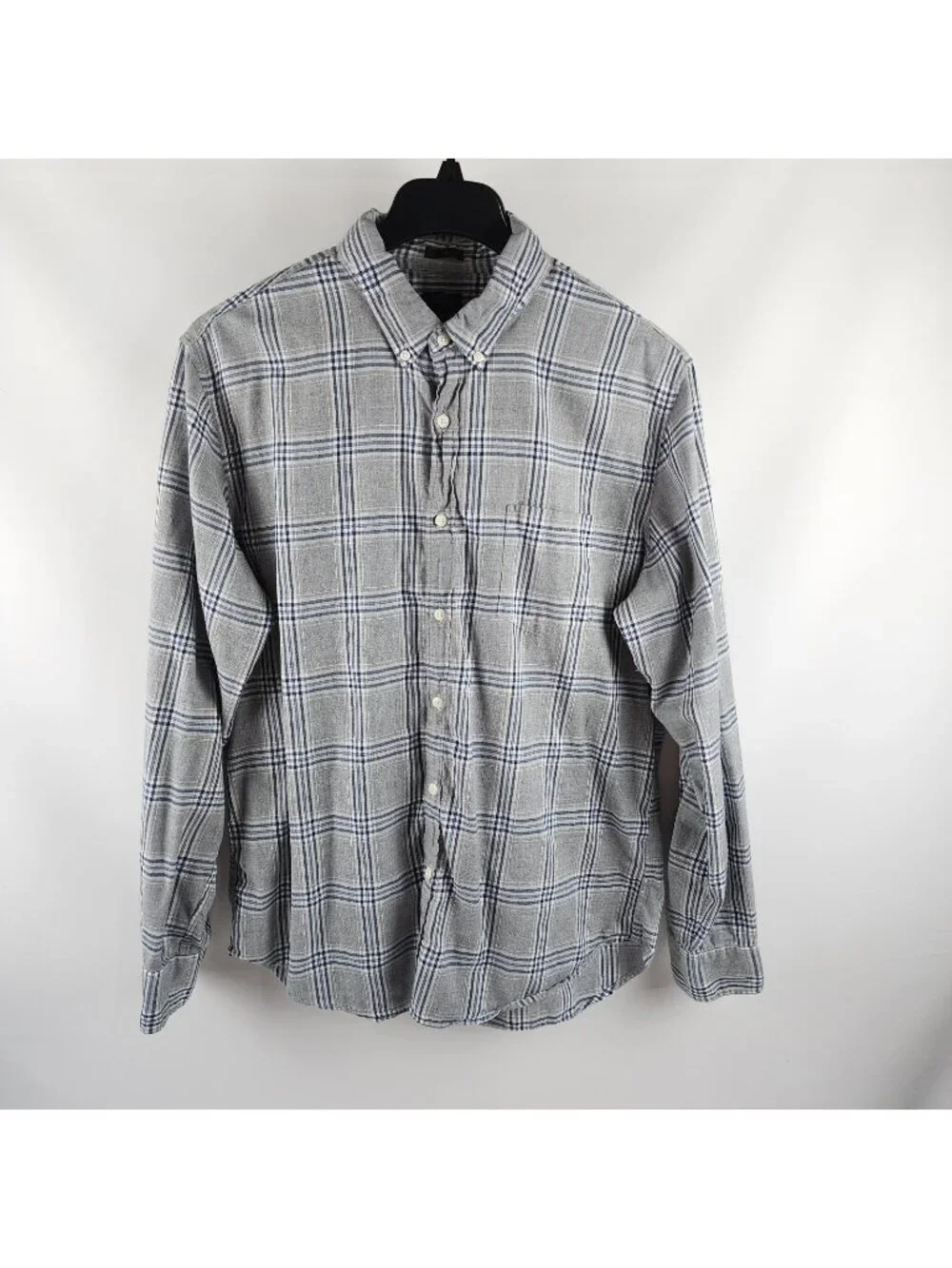 J. Crew Shirt Mens XL Navy Gray Slim Fit Plaid L/S Button Down Collar Button Up